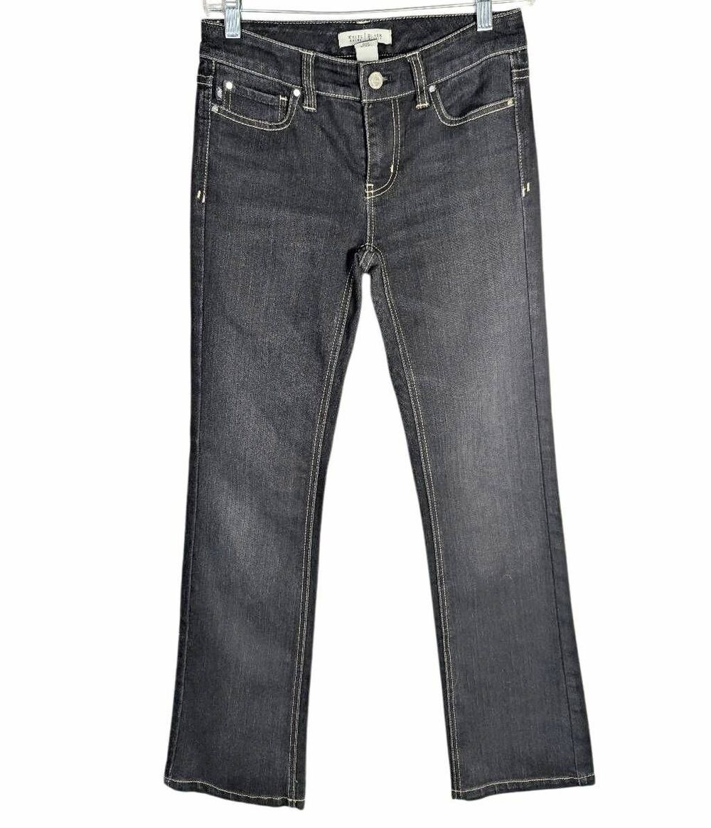 WHBM Blanco Black contrast stitch bootcut jeans 00 Short petite womens